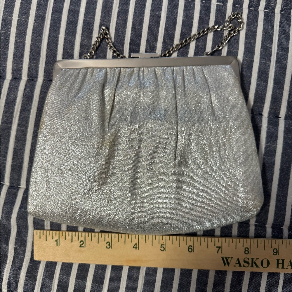 Silver Metallic Clutch with Chain, Vintage